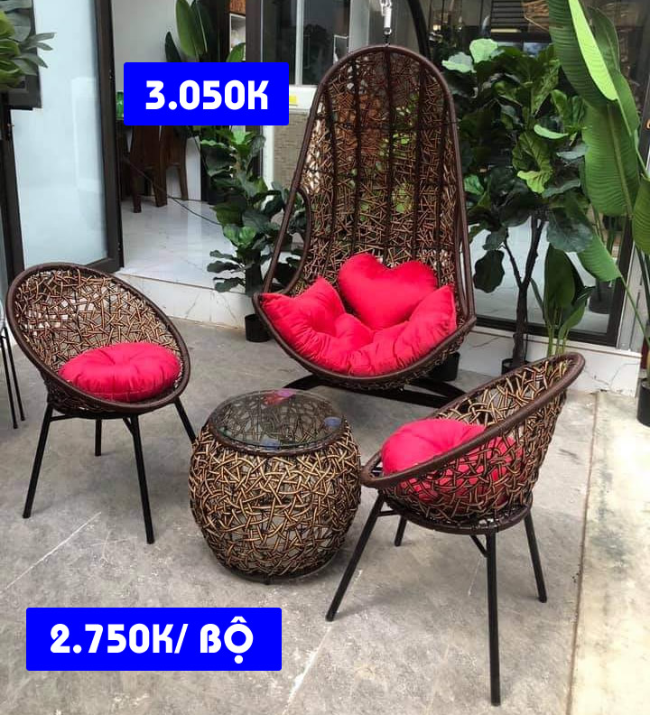 Bộ bàn ghế nhựa giả mây sân vườn cà phê