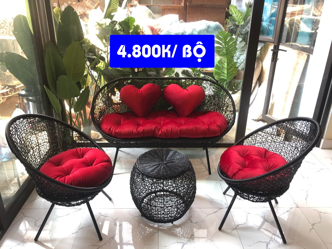 Bộ bàn ghế nhựa giả mây sân vườn cà phê