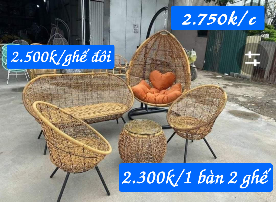 Bộ bàn ghế nhựa giả mây sân vườn cà phê